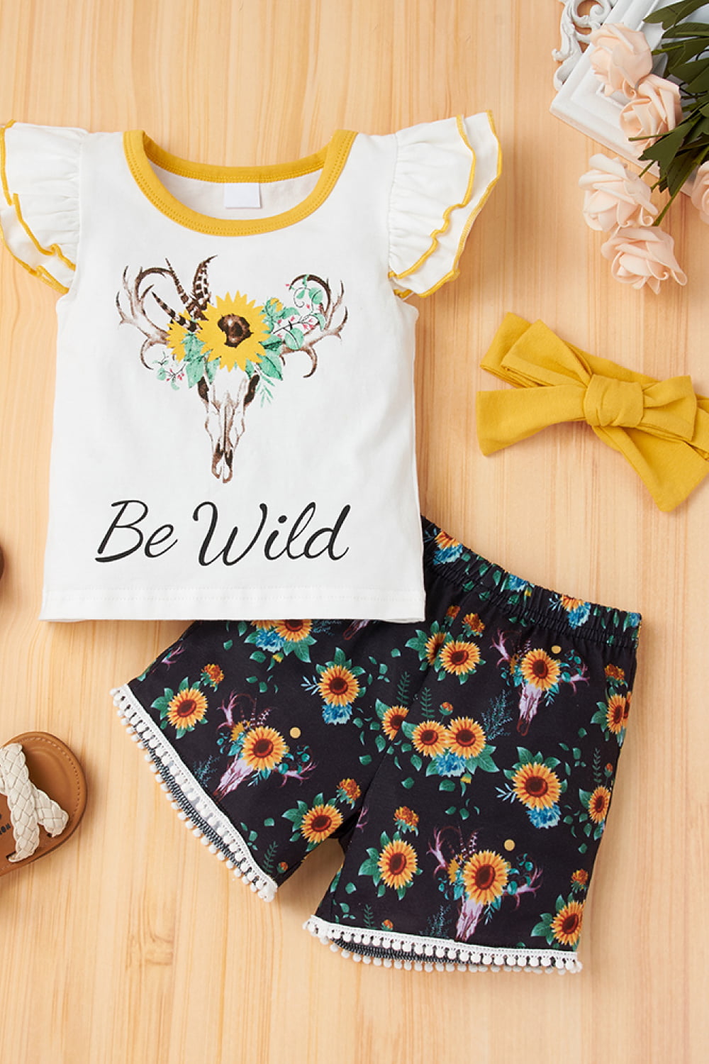 Baby Girl Graphic Flutter Sleeve Tee and Floral Shorts Set-Teresa&#39;s Fashionista LLC