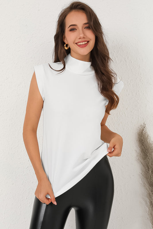 Mock Neck Cap Sleeve Blouse-Teresa&#39;s Fashionista LLC