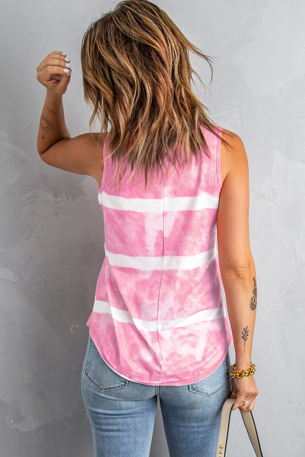 Tie-Dye Scoop Neck Henley Tank-Teresa&#39;s Fashionista LLC