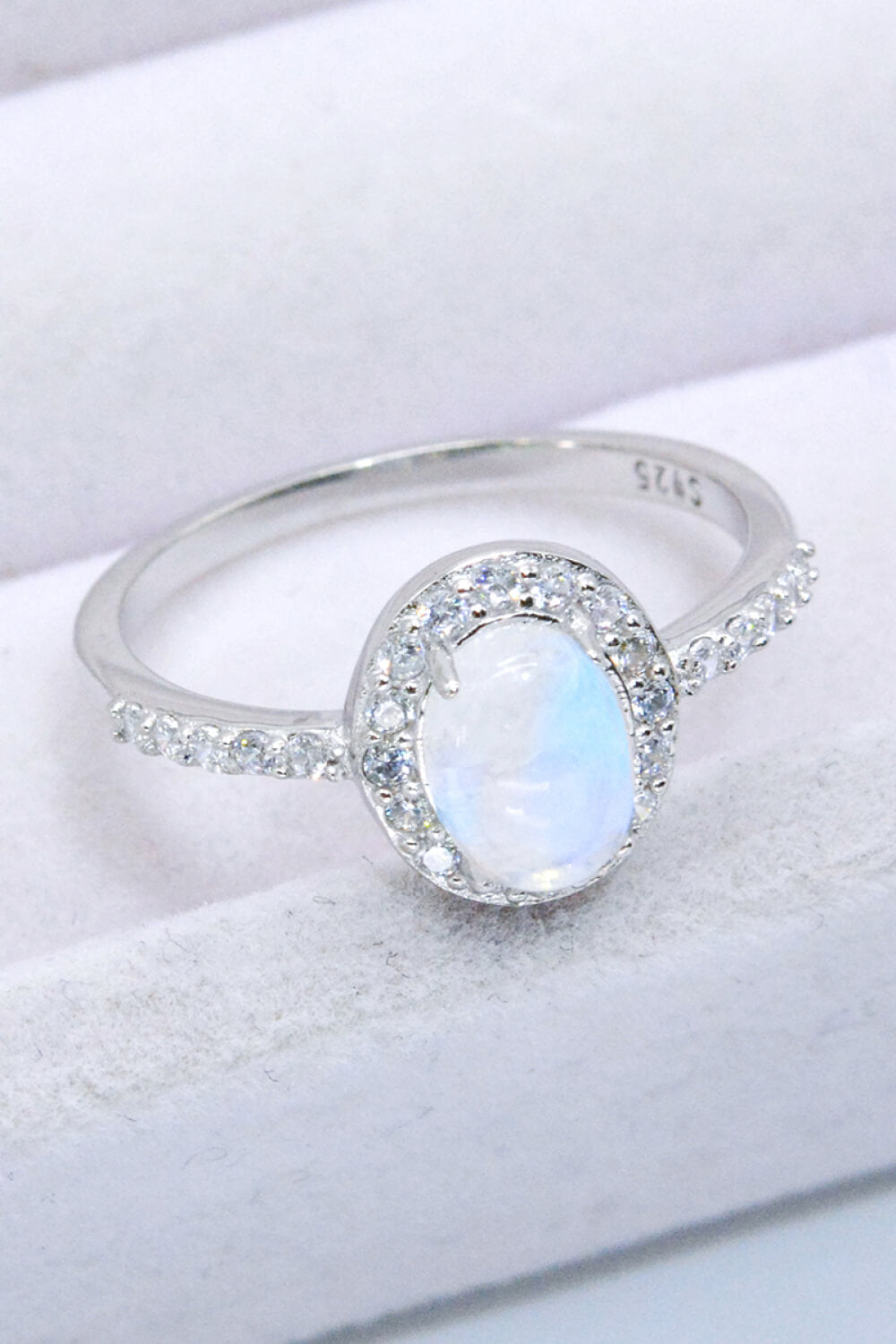 925 Sterling Silver Natural Moonstone Halo Ring-Teresa&#39;s Fashionista LLC