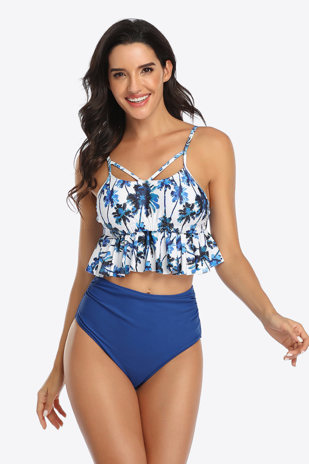 Tropical Print Ruffled Two-Piece Swimsuit-Teresa&#39;s Fashionista LLC