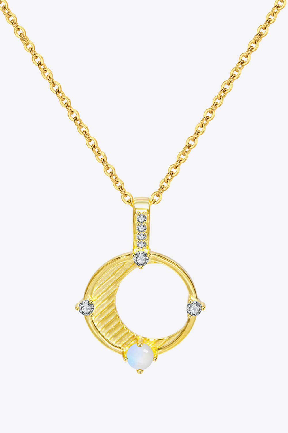 Inlaid Zircon and Natural Moonstone Pendant Necklace-Teresa&#39;s Fashionista LLC