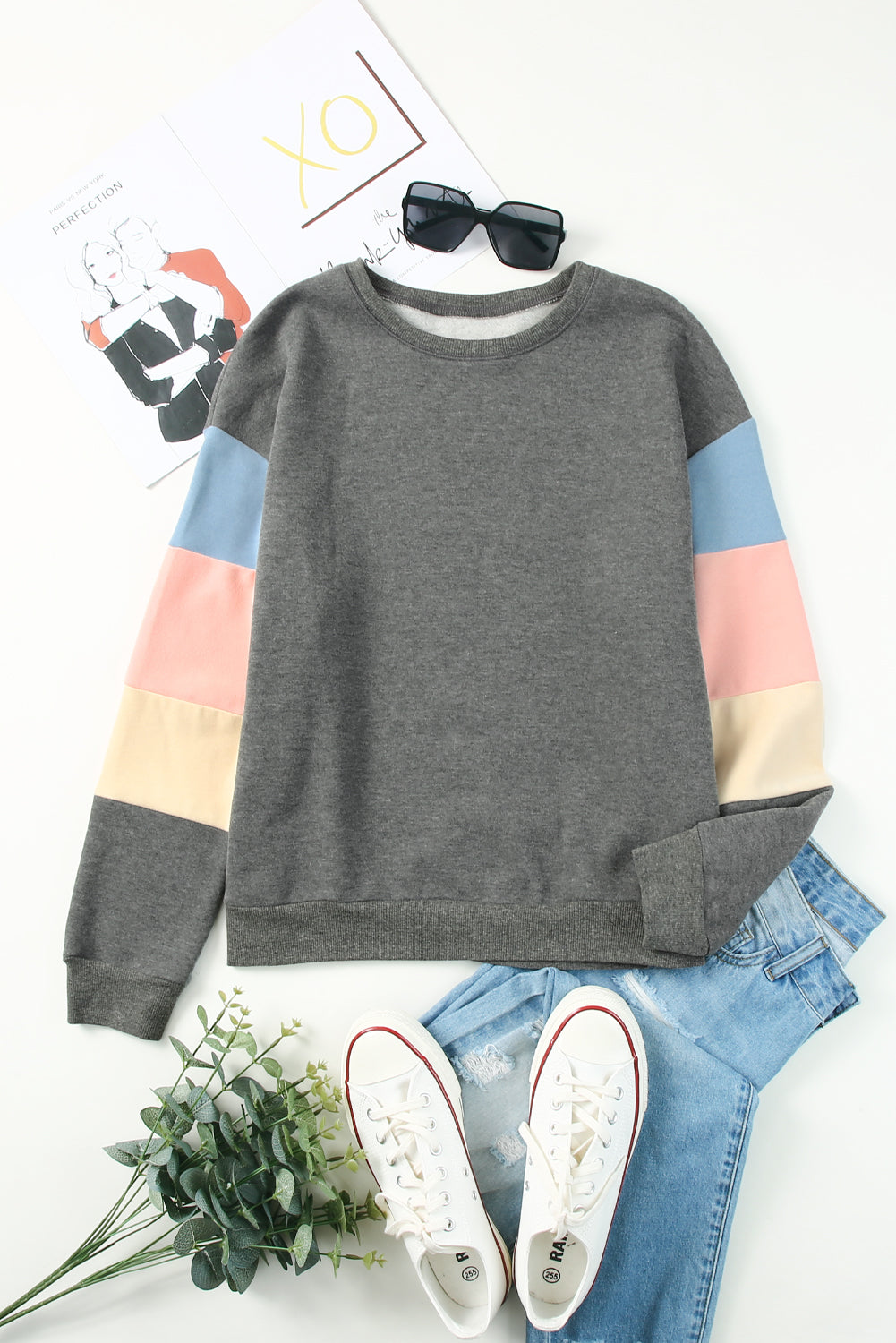 Color Block Ribbed Trim Sweatshirt-Teresa&#39;s Fashionista LLC