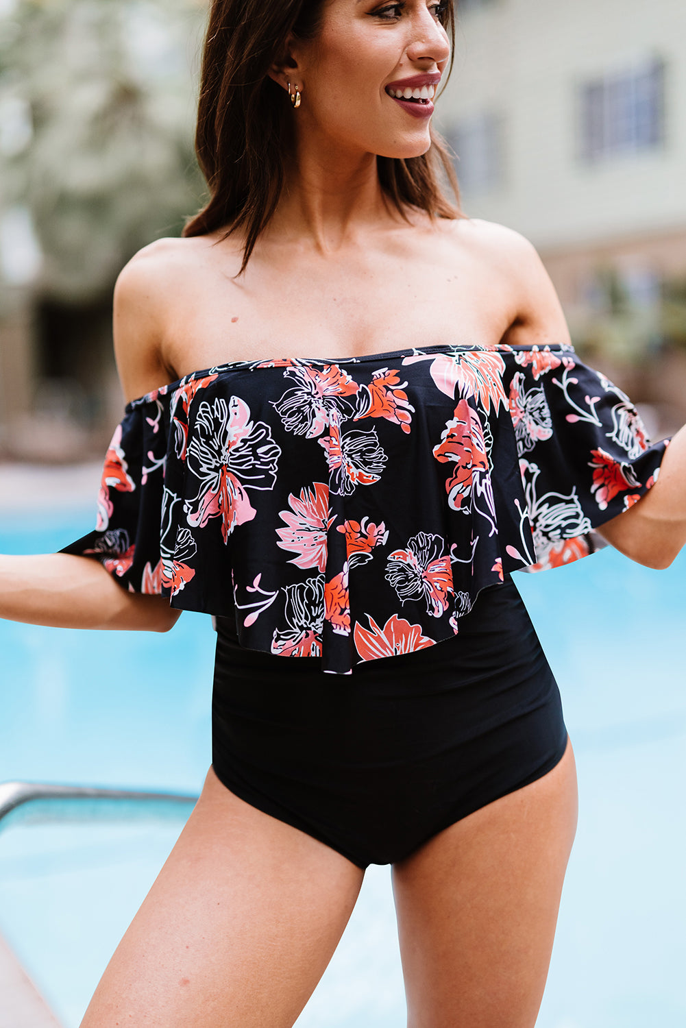 Two-Tone Off-Shoulder One-Piece Swimsuit-Teresa&#39;s Fashionista LLC