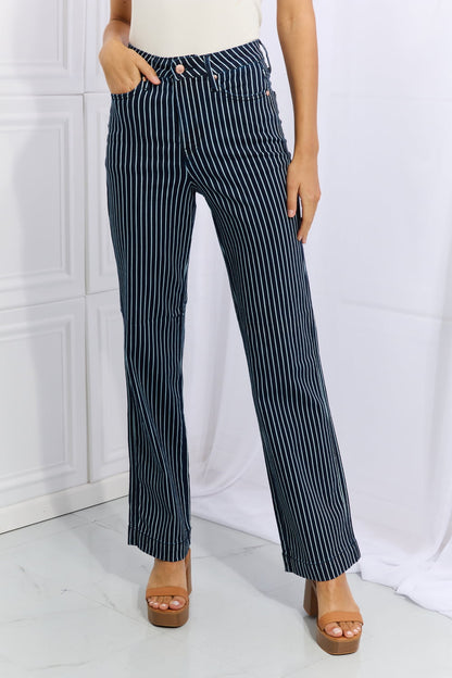 Judy Blue Cassidy Full Size High Waisted Tummy Control Striped Straight Jeans-Teresa&#39;s Fashionista LLC