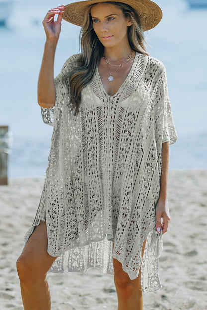 Openwork V-Neck Slit Cover Up-Teresa&#39;s Fashionista LLC