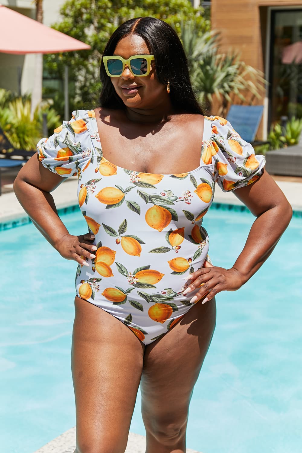 Marina West Swim Salty Air Puff Sleeve One-Piece in Citrus Orange-Teresa&#39;s Fashionista LLC