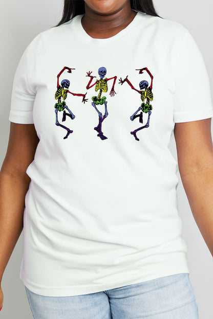 Simply Love Full Size Dancing Skeleton Graphic Cotton Tee-Teresa&#39;s Fashionista LLC