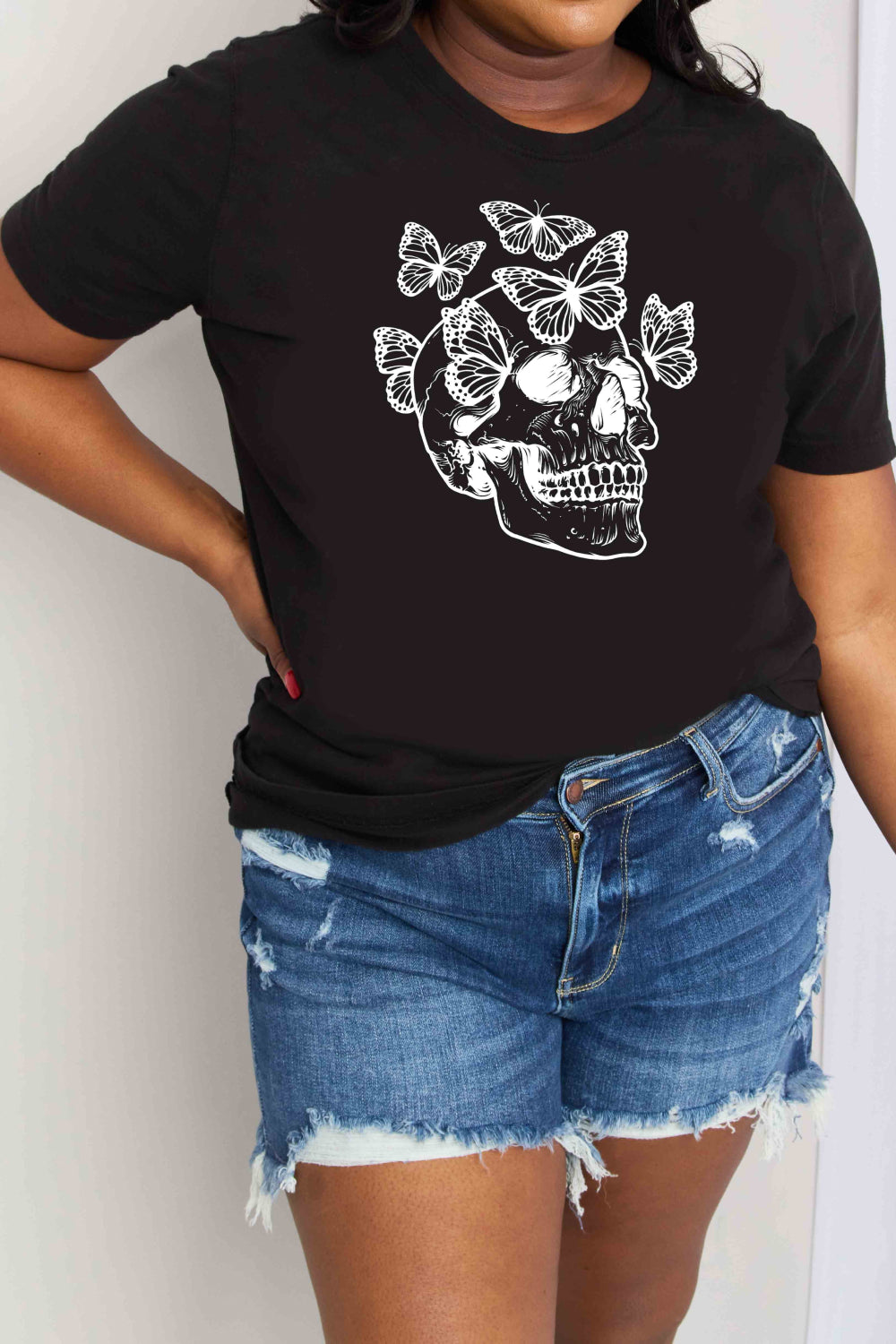 Simply Love Full Size Butterfly Skull Graphic Cotton Tee-Teresa&#39;s Fashionista LLC