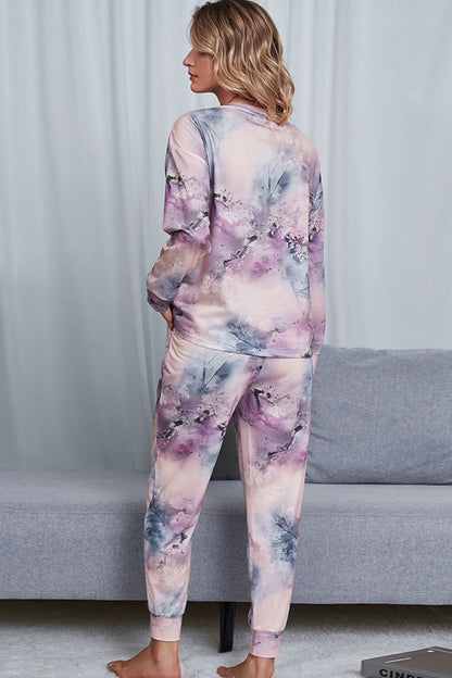 Tie-Dye Crewneck Top and Drawstring Waist Joggers Lounge Set-Teresa&#39;s Fashionista LLC