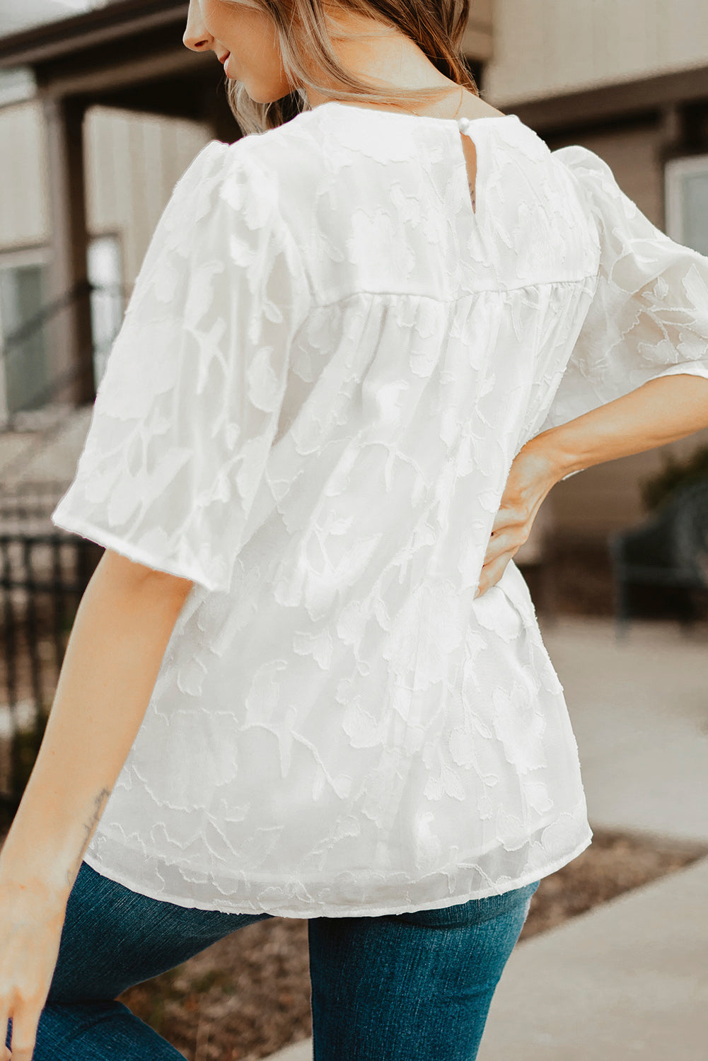 Round Neck Puff Sleeve Blouse-Teresa&#39;s Fashionista LLC