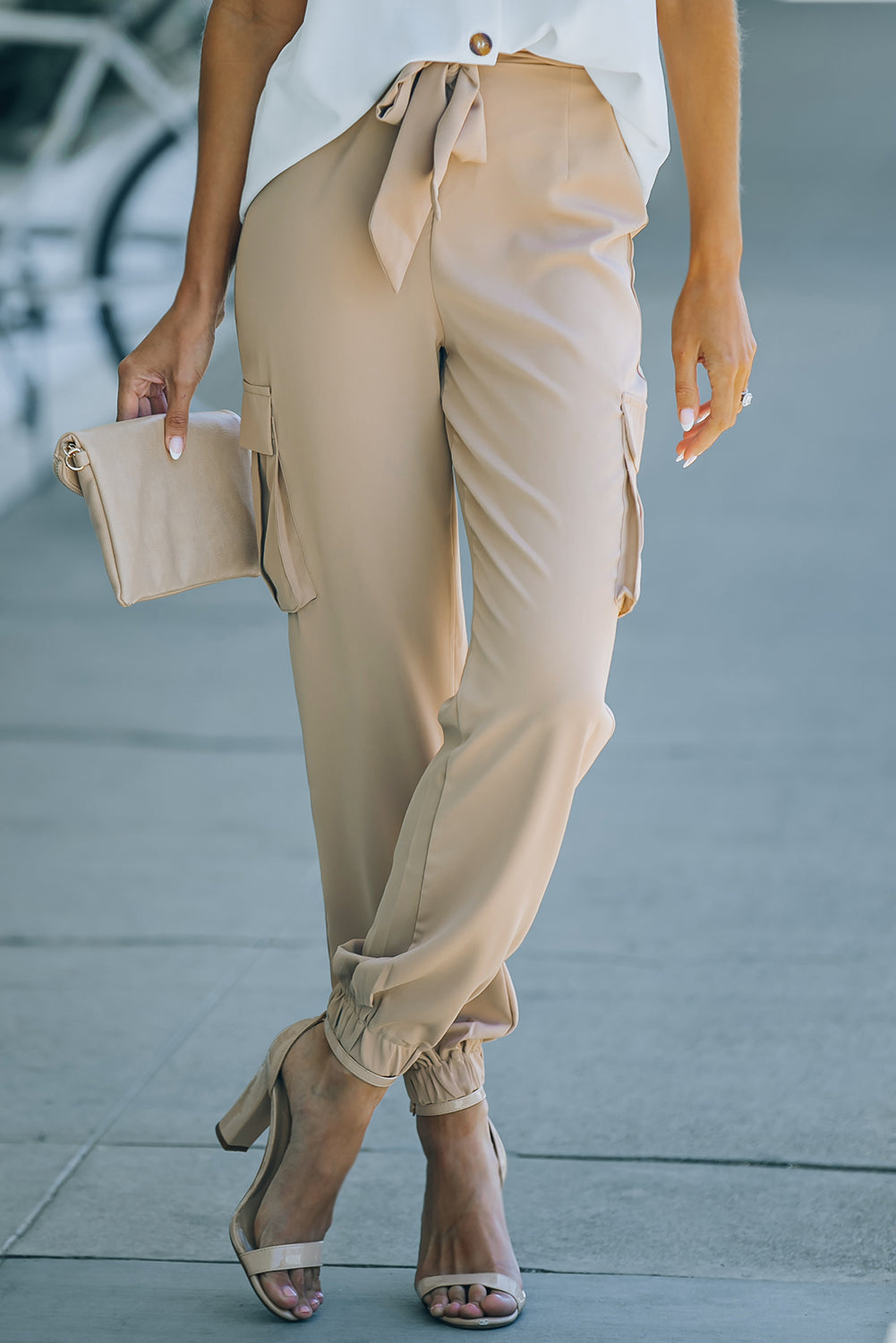 Tied High Waist Cargo Joggers-Teresa&#39;s Fashionista LLC