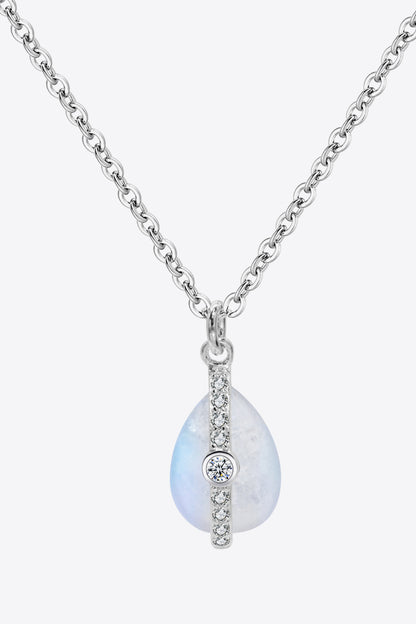 Natural Moonstone and Zircon Pendant Necklace-Teresa&#39;s Fashionista LLC