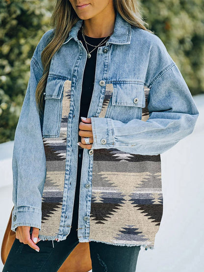 Collared Neck Dropped Shoulder Denim Jacket-Teresa&#39;s Fashionista LLC