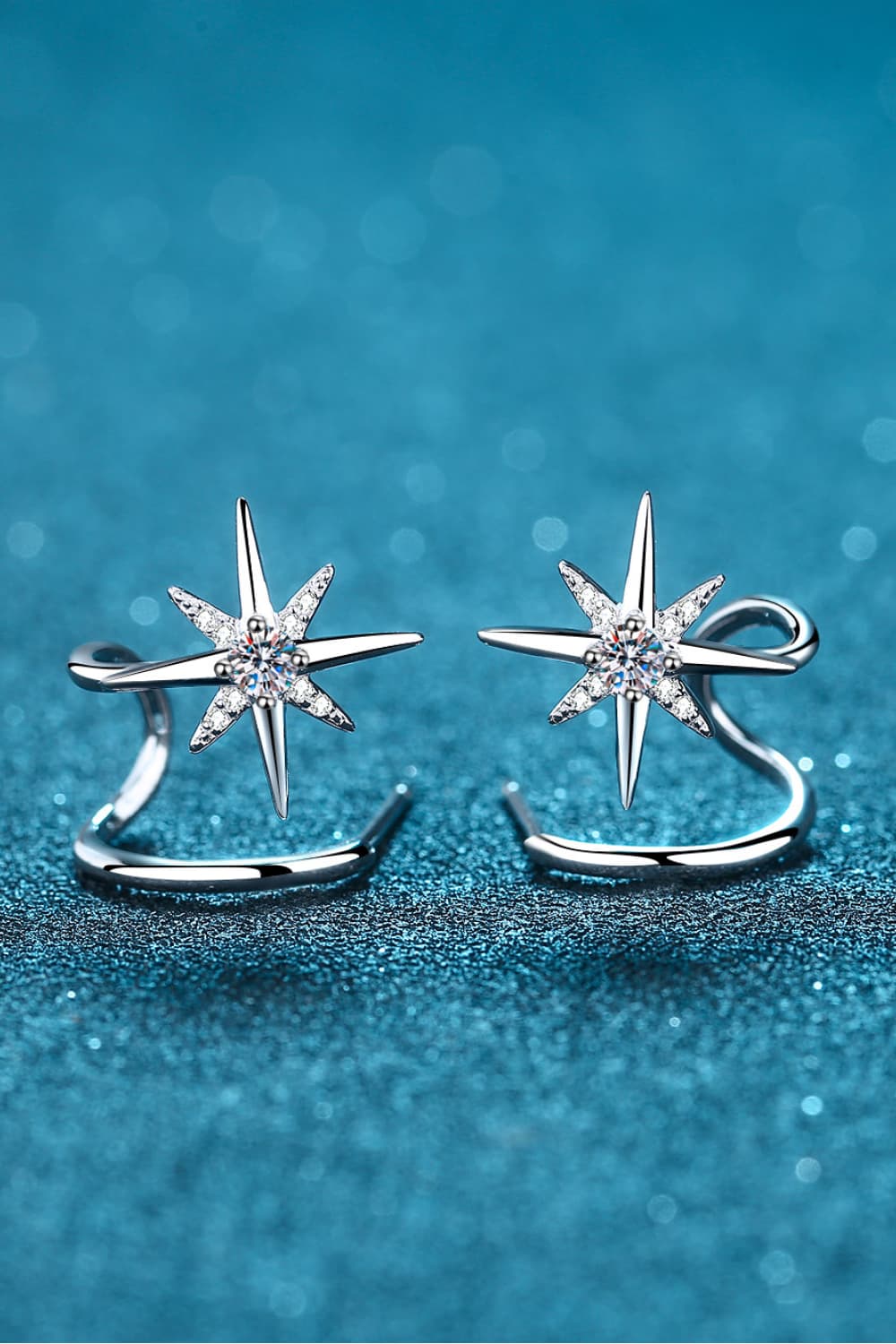 Moissanite Star Rhodium-Plated Earrings-Teresa&#39;s Fashionista LLC