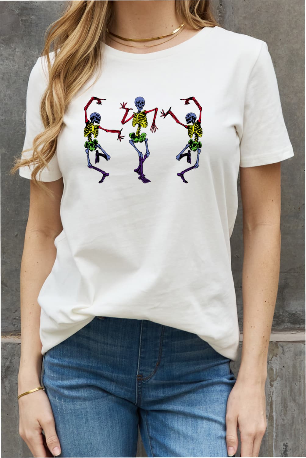 Simply Love Full Size Dancing Skeleton Graphic Cotton Tee-Teresa&#39;s Fashionista LLC