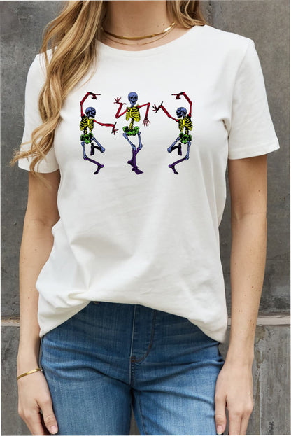 Simply Love Full Size Dancing Skeleton Graphic Cotton Tee-Teresa&#39;s Fashionista LLC