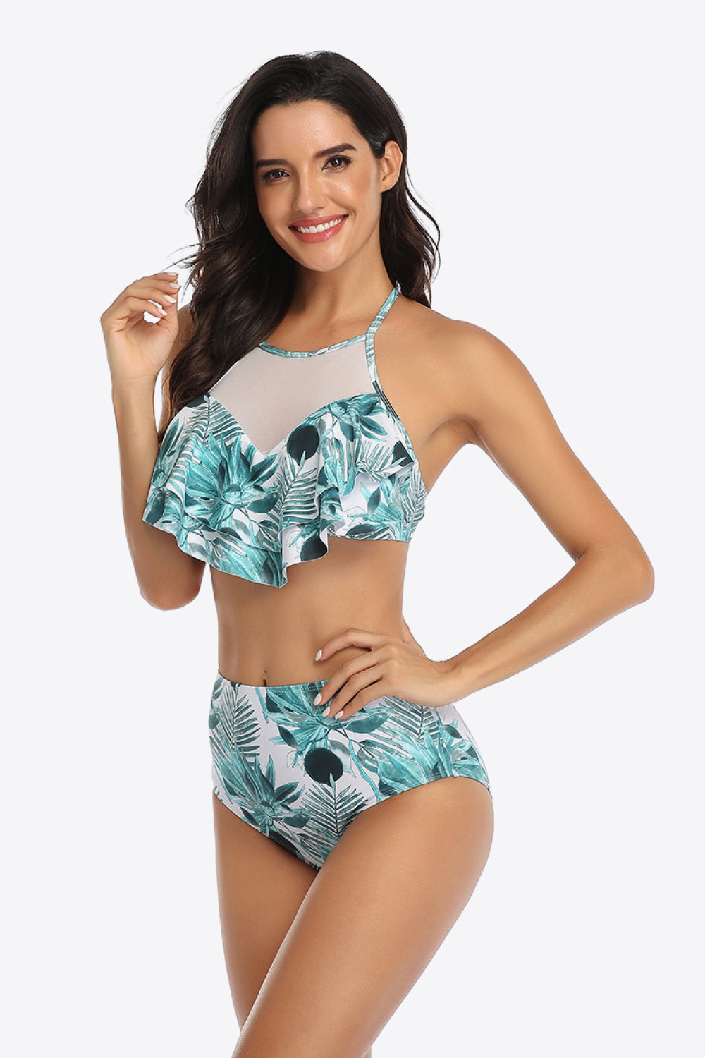 Tropical Print Ruffled Two-Piece Swimsuit-Teresa&#39;s Fashionista LLC