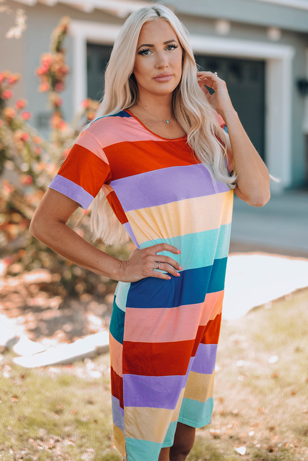 Women Color Block Side Slit Mini Dress-Teresa&#39;s Fashionista LLC