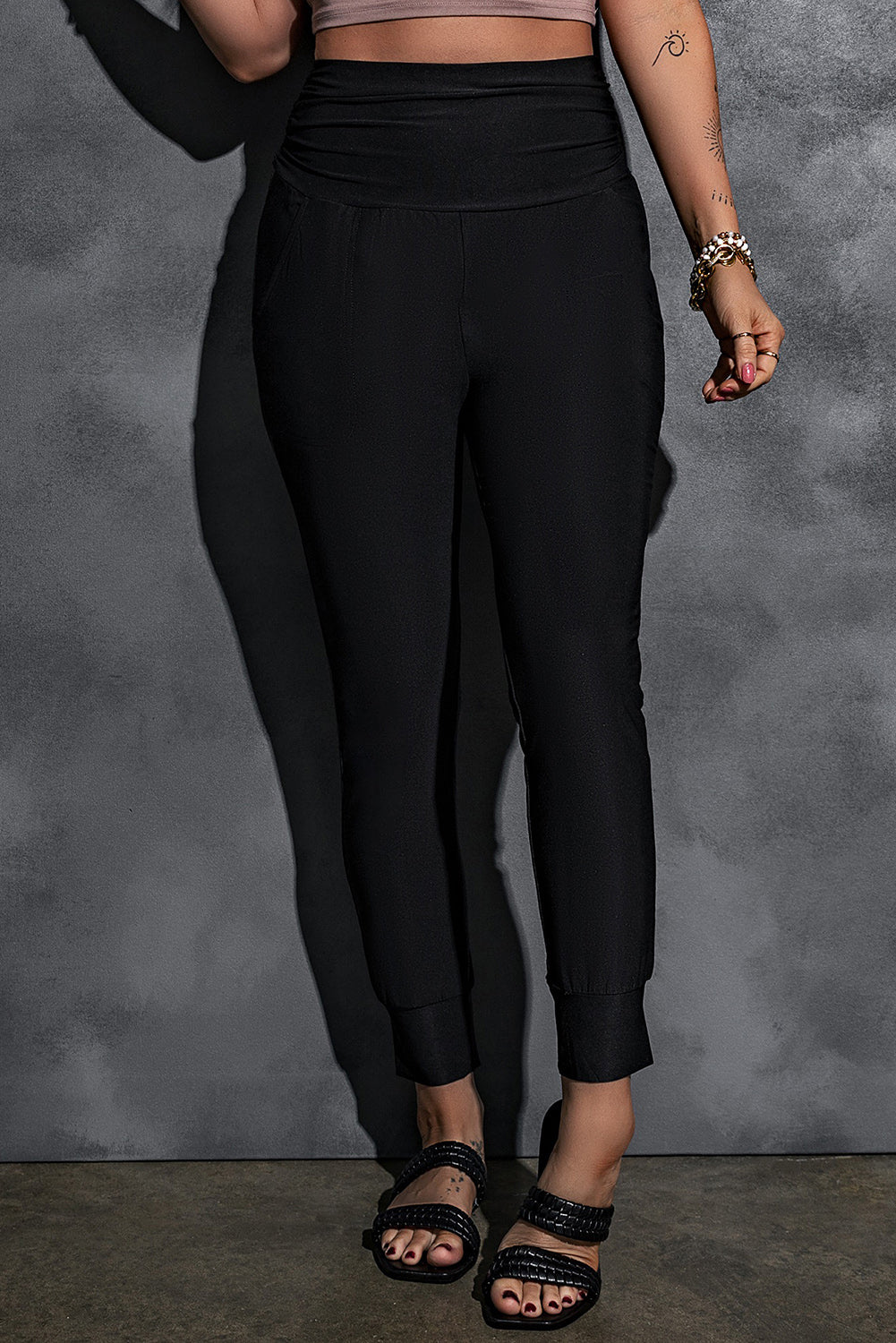 High-Rise Wide Waistband Joggers-Teresa&#39;s Fashionista LLC