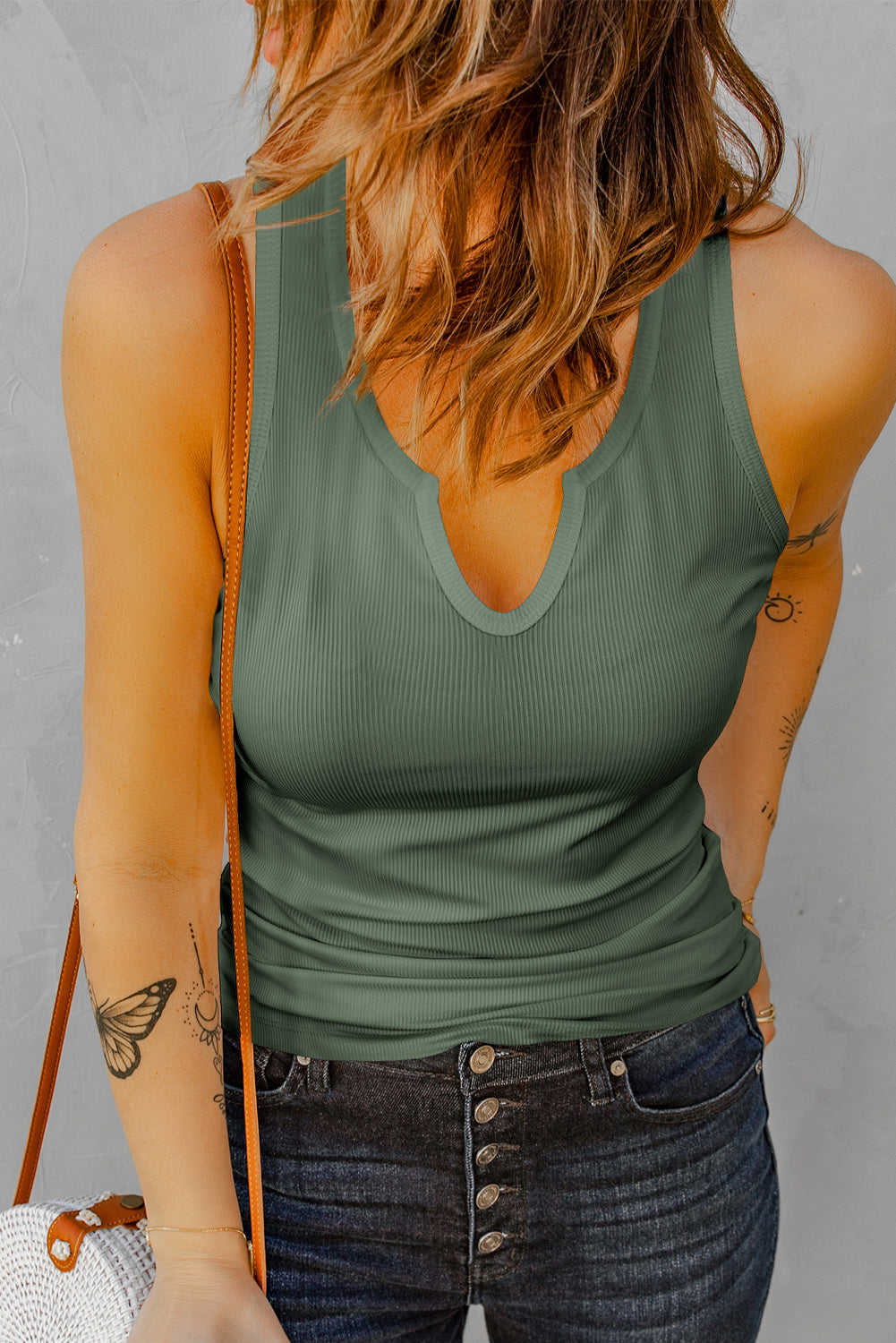 Notched Neck Ribbed Tank Top-Teresa&#39;s Fashionista LLC