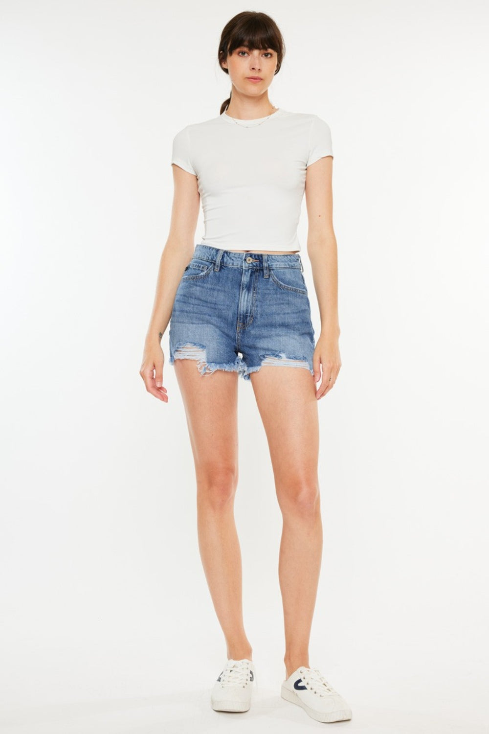 Kancan Distressed Raw Hem High Waist Denim Shorts-Teresa&#39;s Fashionista LLC