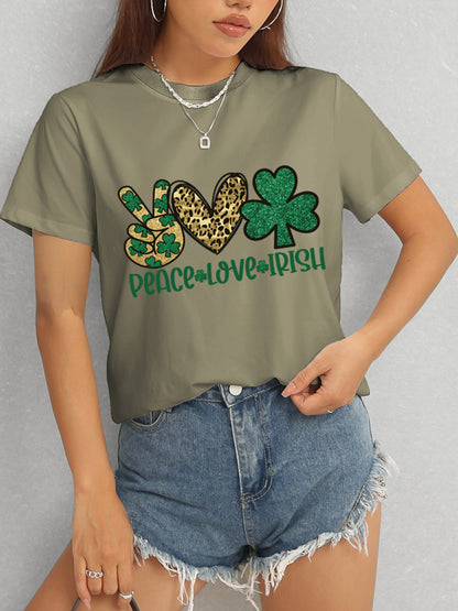 PEACE LOVE IRISH Round Neck Short Sleeve T-Shirt-Teresa&#39;s Fashionista LLC