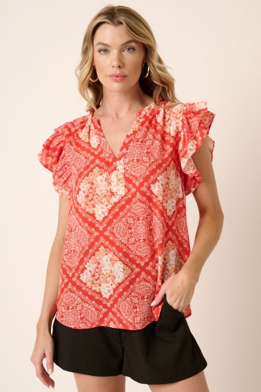 Mittoshop Full Size Printed Butterfly Sleeve Blouse-Teresa&#39;s Fashionista LLC