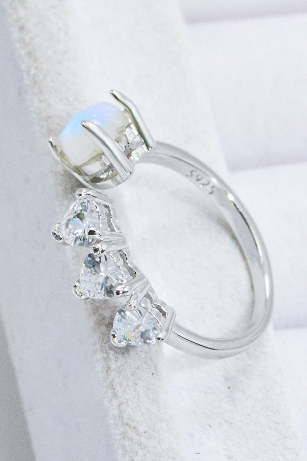 Natural Moonstone and Zircon Heart Open Ring-Teresa&#39;s Fashionista LLC