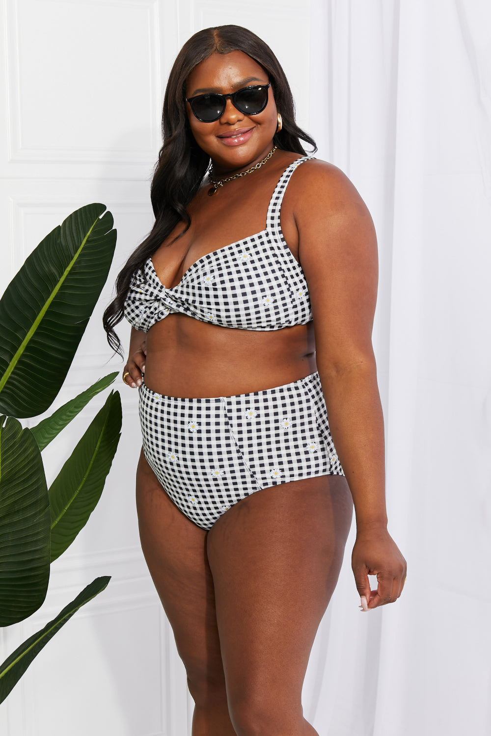 Marina West Swim Take A Dip Twist High-Rise Bikini in Black-Teresa&#39;s Fashionista LLC