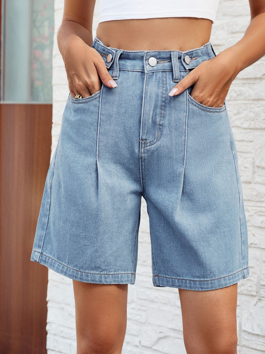 High Waist Denim Shorts with Pockets-Teresa&#39;s Fashionista LLC