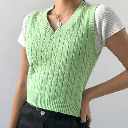 Cable-knit V-Neck Sweater Vest-Teresa&#39;s Fashionista LLC