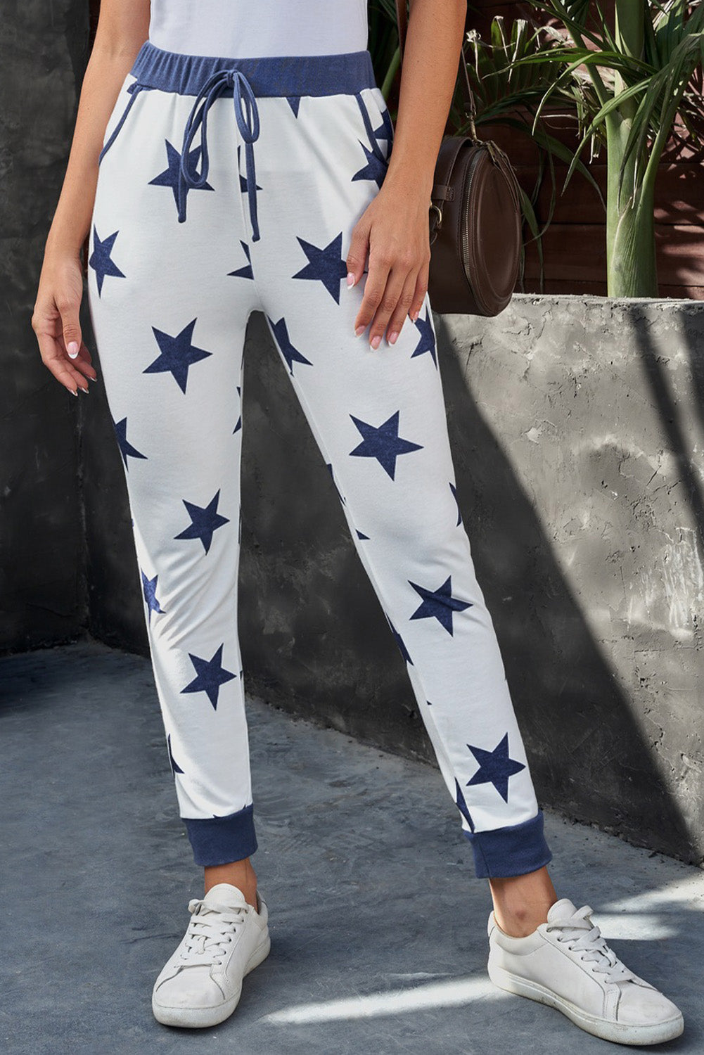 Star Print Drawstring Detail Joggers-Teresa&#39;s Fashionista LLC