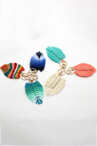 Assorted 4-Pack Leaf Shape Fringe Keychain-Teresa&#39;s Fashionista LLC