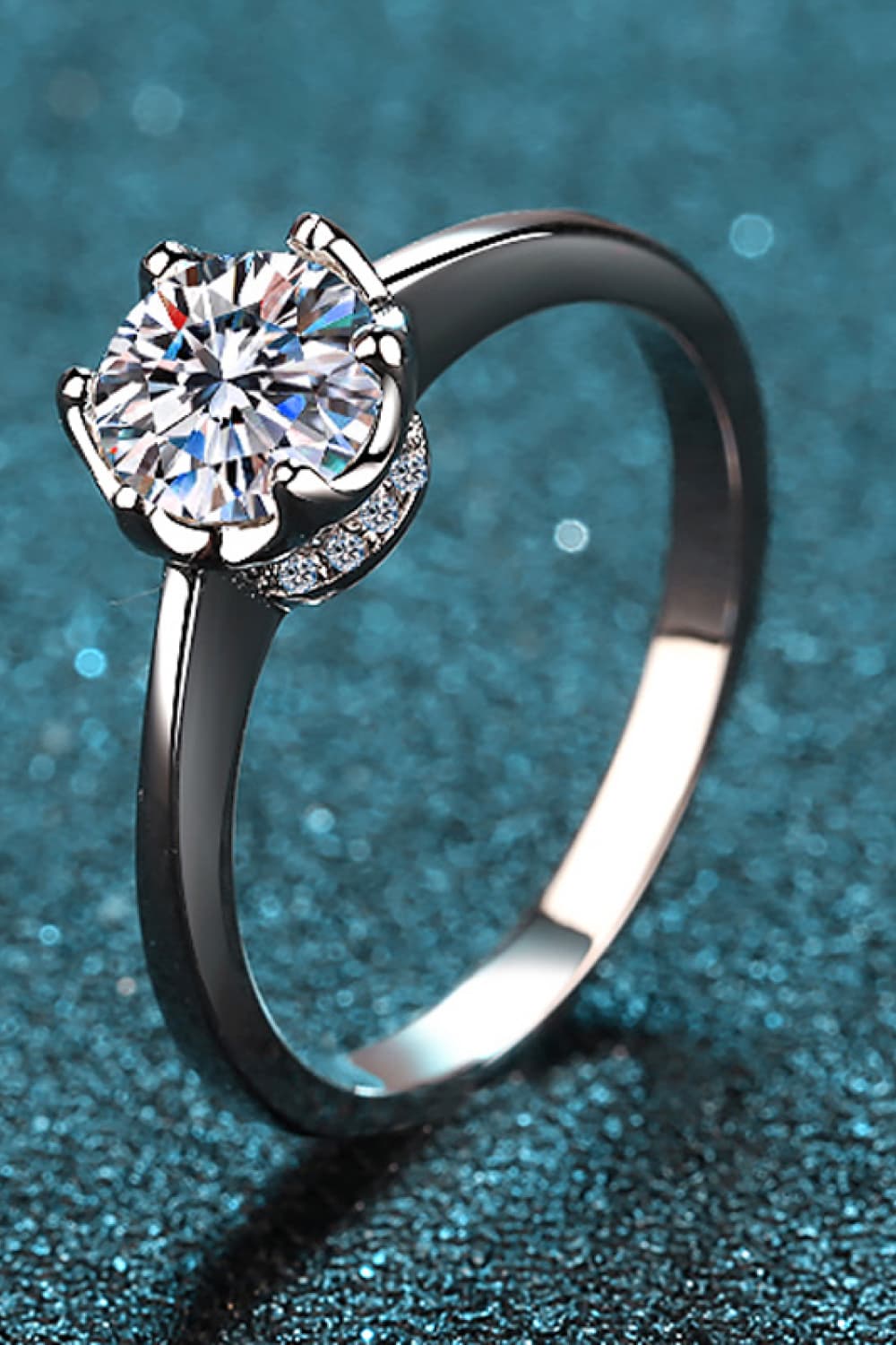 1 Carat Moissanite Rhodium-Plated Solitaire Ring-Teresa&#39;s Fashionista LLC