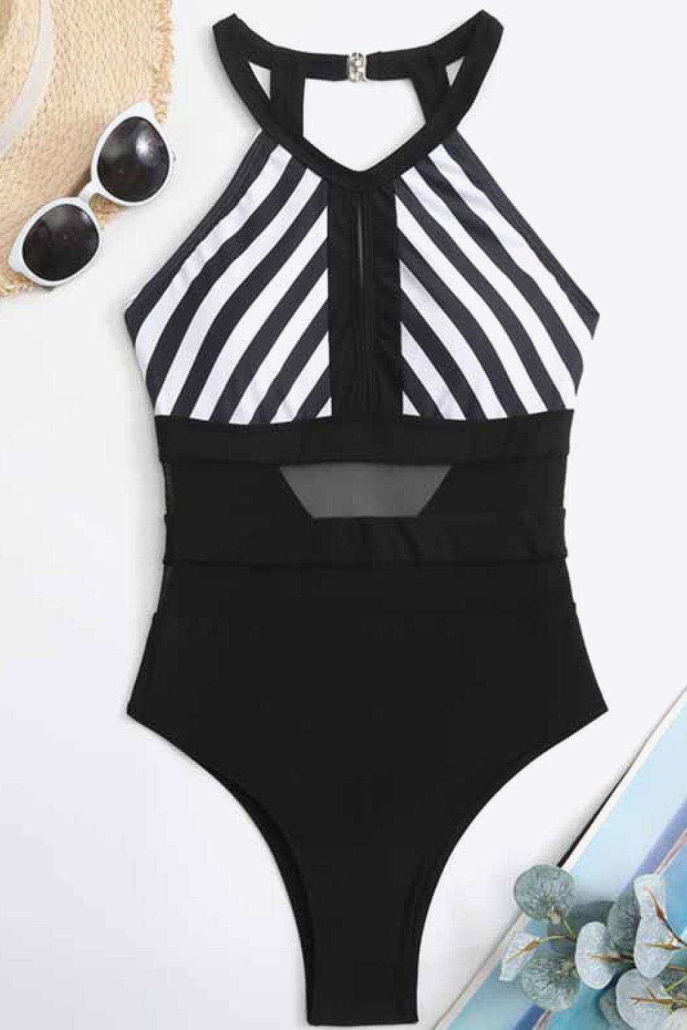 Striped Backless One-Piece Swimsuit-Teresa&#39;s Fashionista LLC