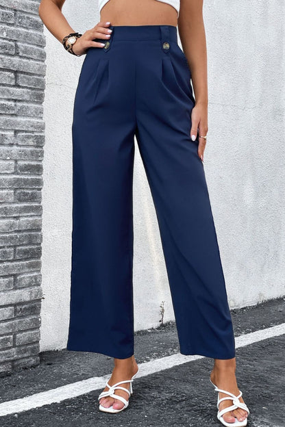 High-Rise Pleated Waist Wide Leg Pants-Teresa&#39;s Fashionista LLC