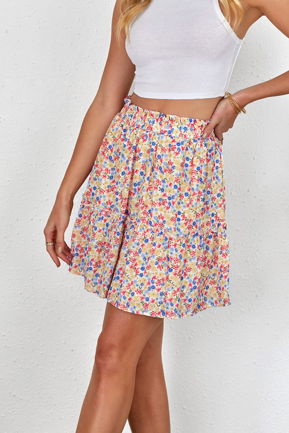 Floral Print Elastic Waist Skirt-Teresa&#39;s Fashionista LLC