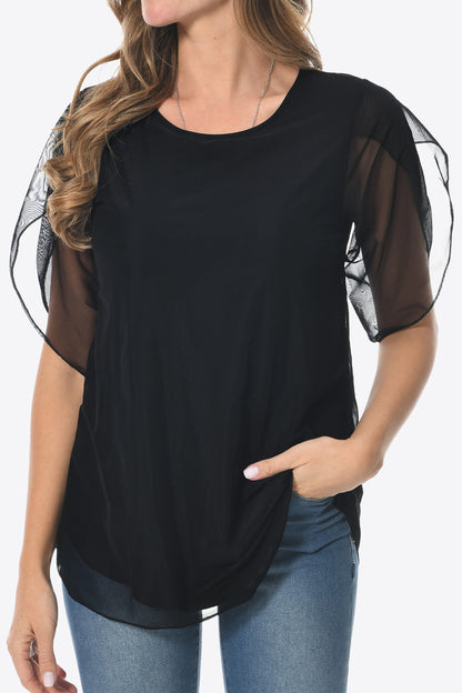 Round Neck Curved Hem Blouse-Teresa&#39;s Fashionista LLC