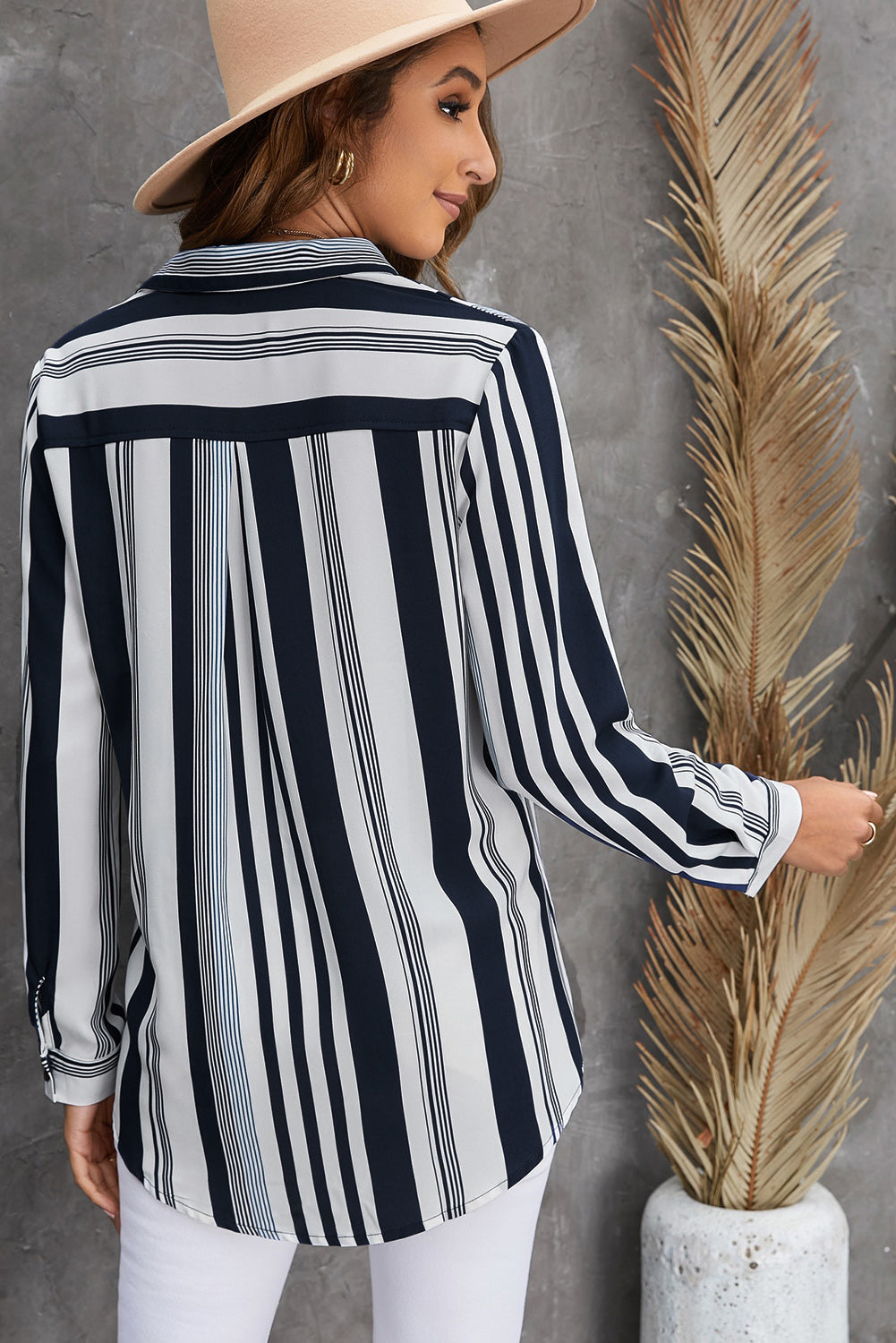 Striped Button-Down Long Sleeve Shirt-Teresa&#39;s Fashionista LLC