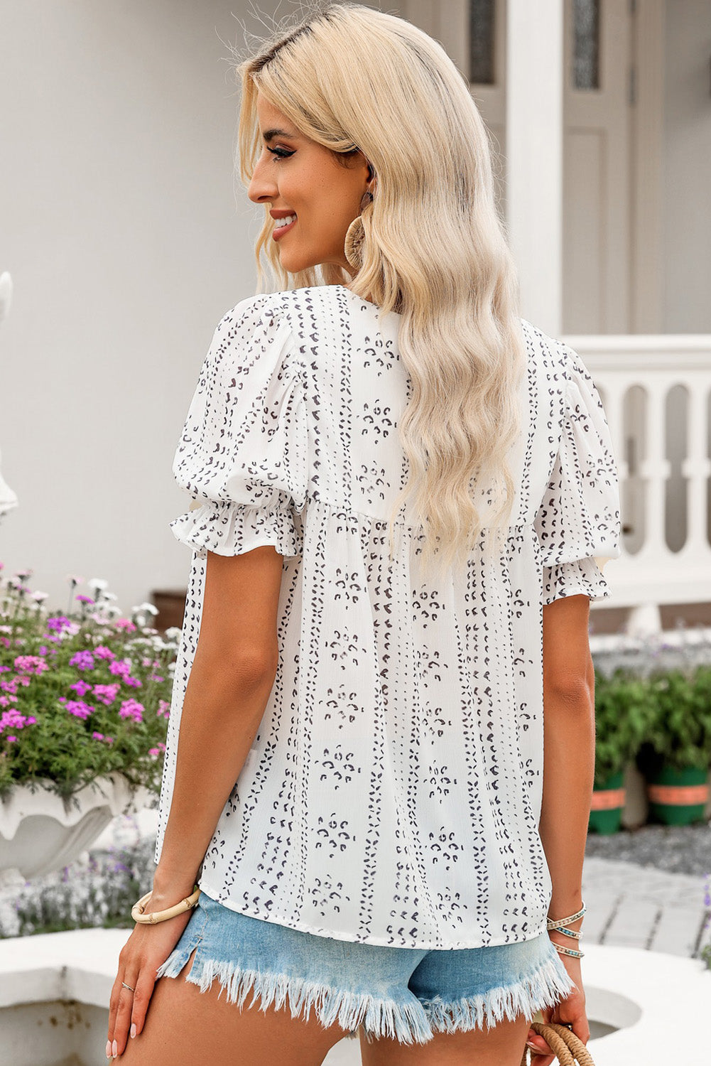 Embroidered Round Neck Flounce Sleeve Blouse-Teresa&#39;s Fashionista LLC