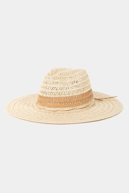 Fame Contrast Straw Braided Sun Hat-Teresa&#39;s Fashionista LLC