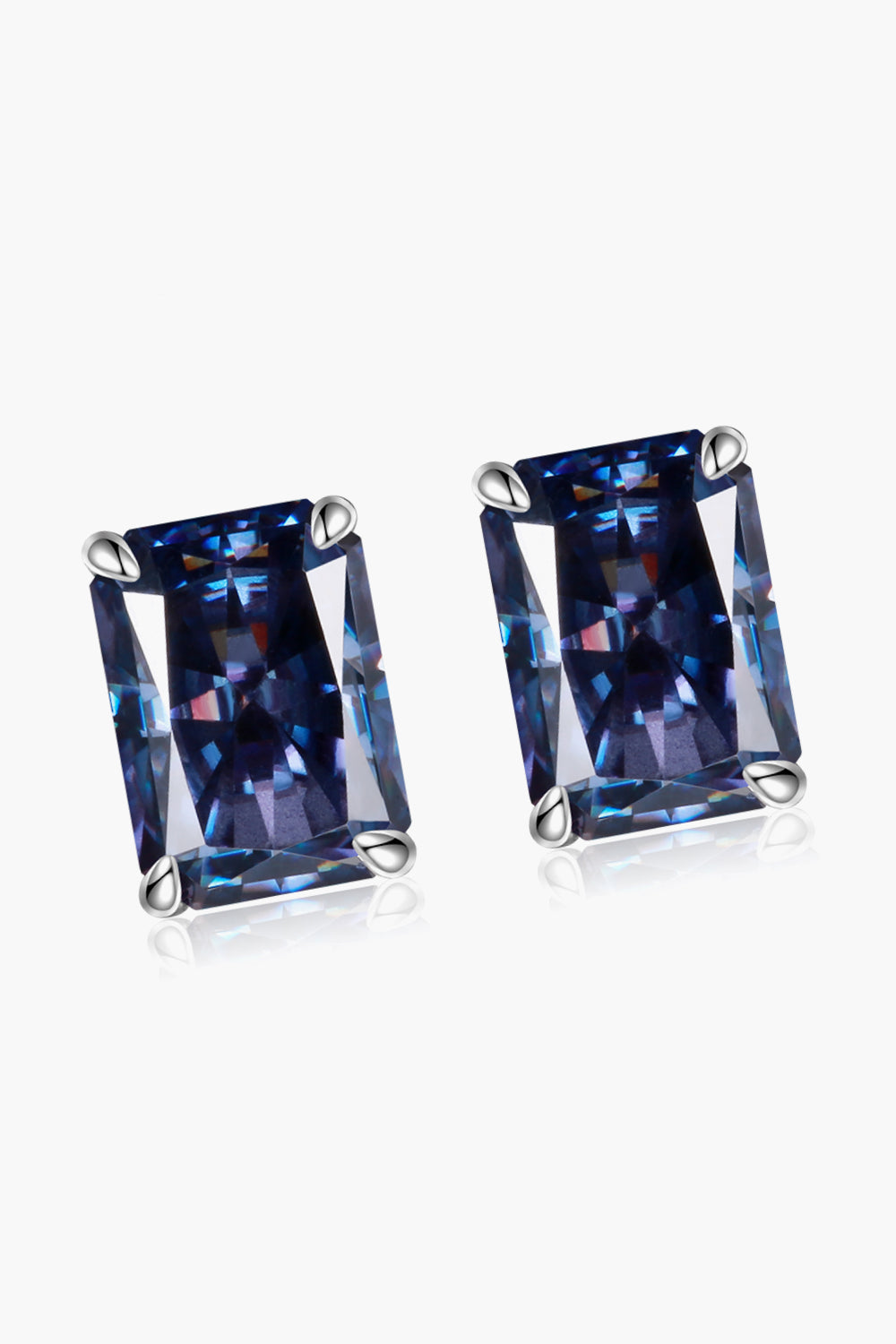 2 Carat Rectangle Moissanite 4-Prong Stud Earrings-Teresa&#39;s Fashionista LLC