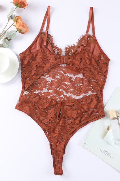 Lace Spaghetti Straps Cutout Bodysuit-Teresa&#39;s Fashionista LLC