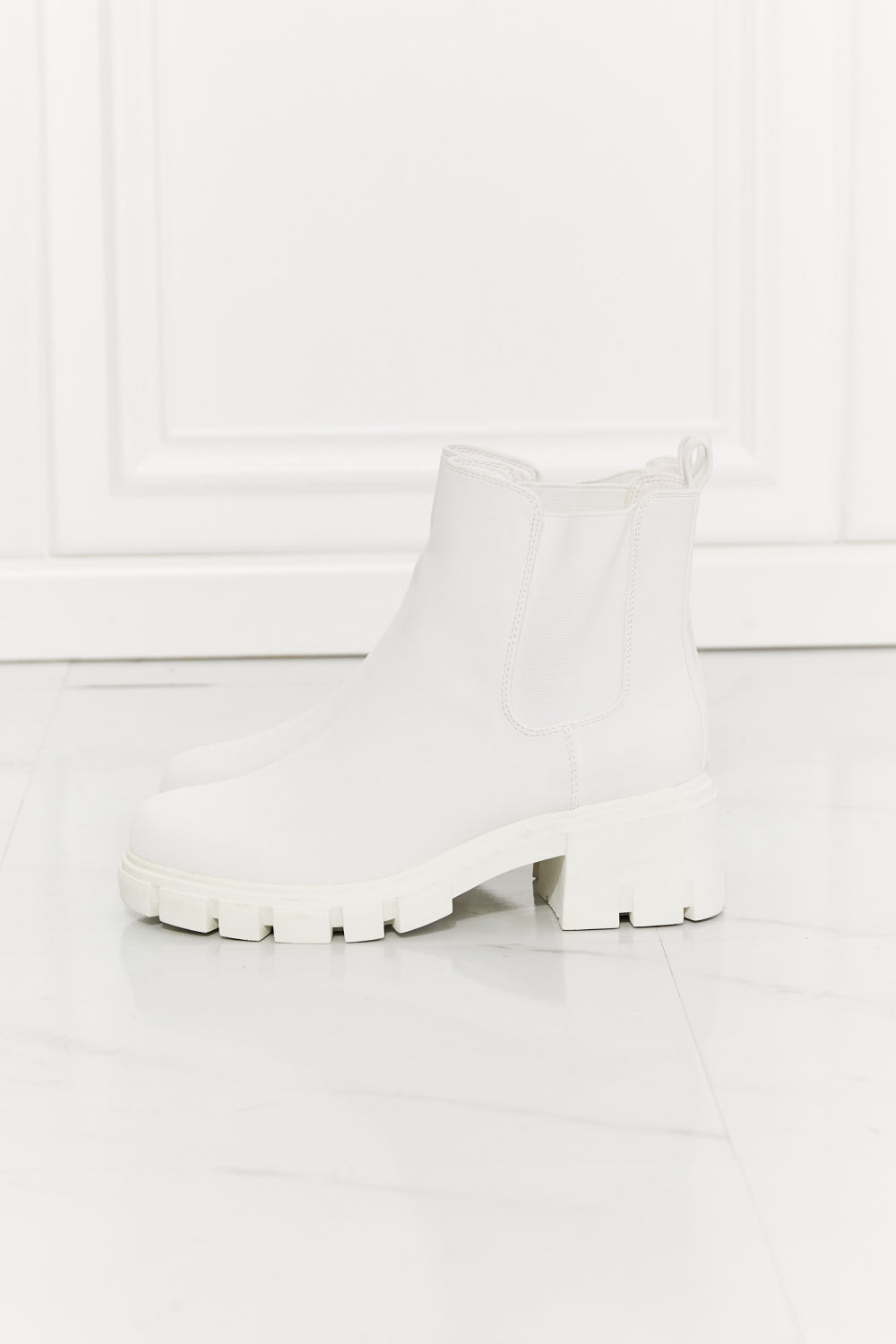 MMShoes Work For It Matte Lug Sole Chelsea Boots in White-Teresa&#39;s Fashionista LLC