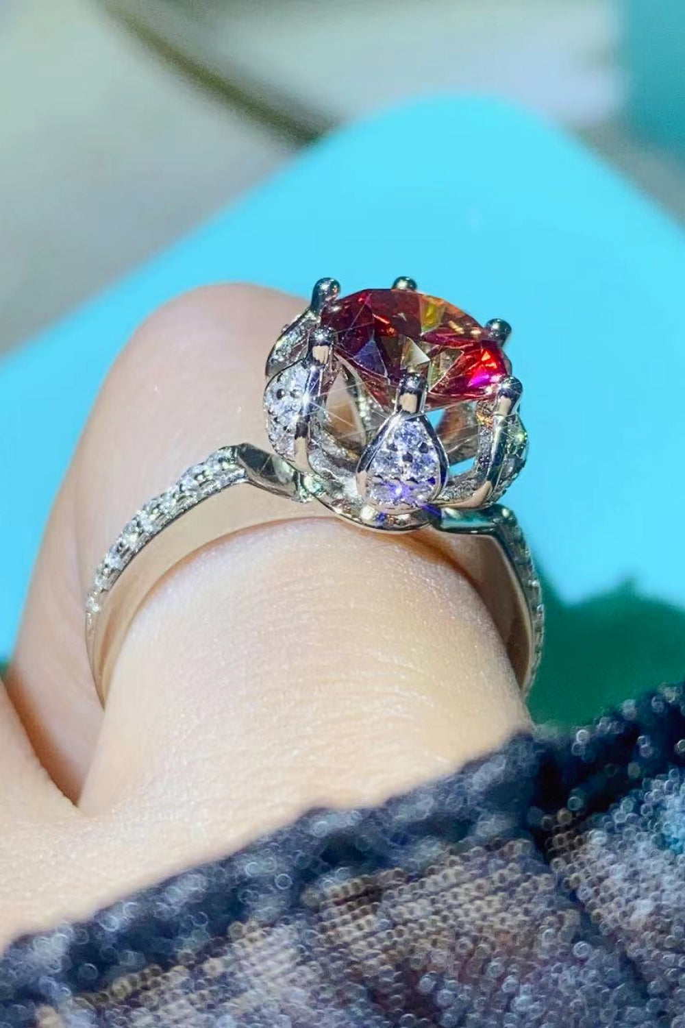 2 Carat Moissanite 6-Prong Ring in Phoenix Fire-Teresa&#39;s Fashionista LLC