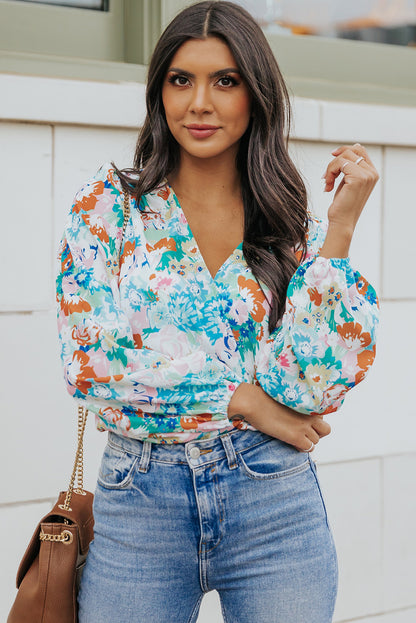 Floral Long Balloon Sleeve Bodysuit-Teresa&#39;s Fashionista LLC