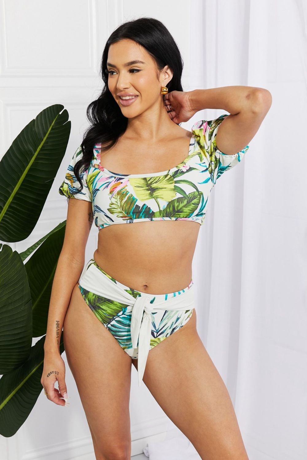 Marina West Swim Vacay Ready Puff Sleeve Bikini in Floral-Teresa&#39;s Fashionista LLC