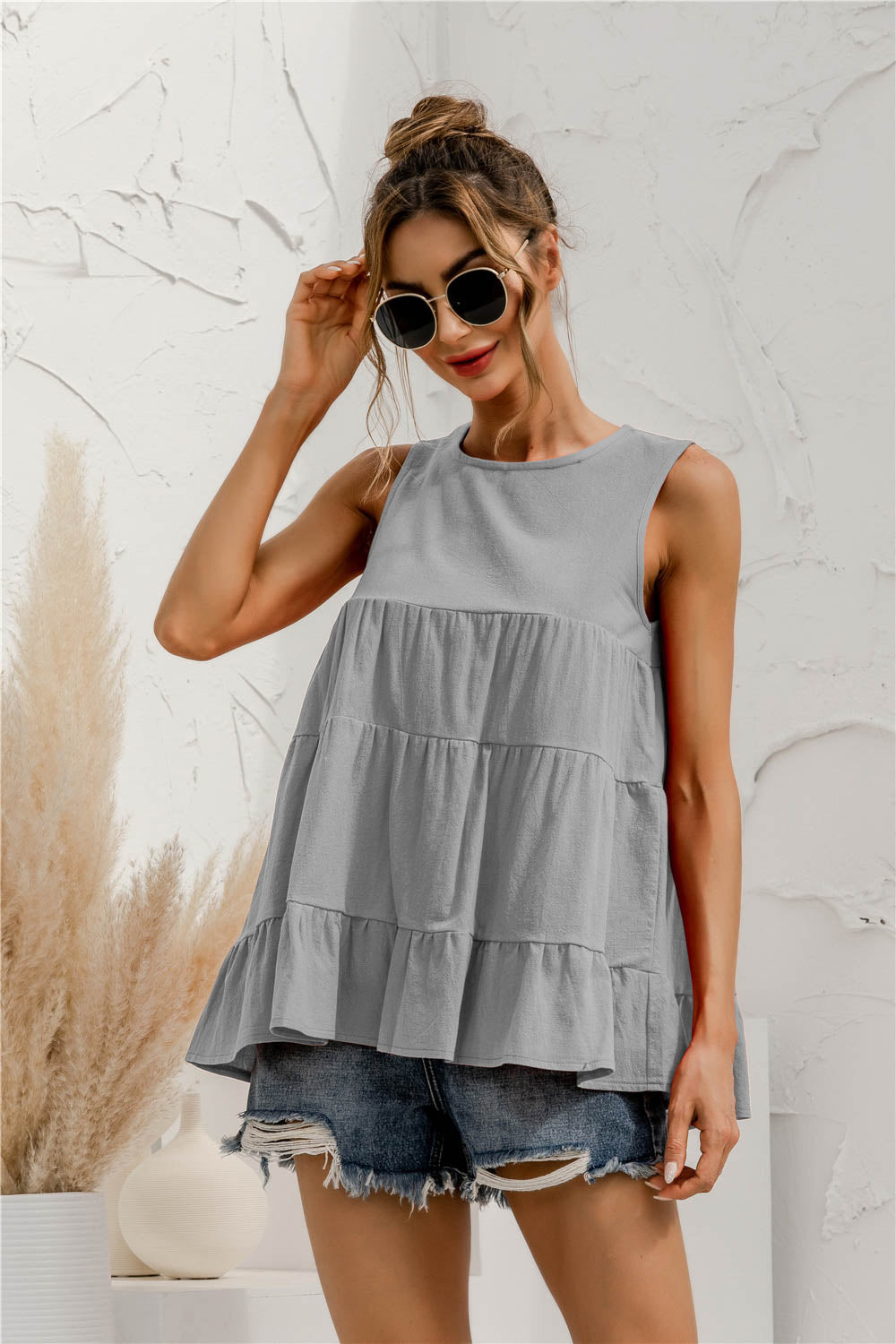 Round Neck Tiered Tank-Teresa&#39;s Fashionista LLC