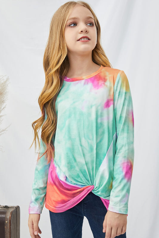 Girls Tie-Dye Twist Front Long Sleeve Top-Teresa&#39;s Fashionista LLC